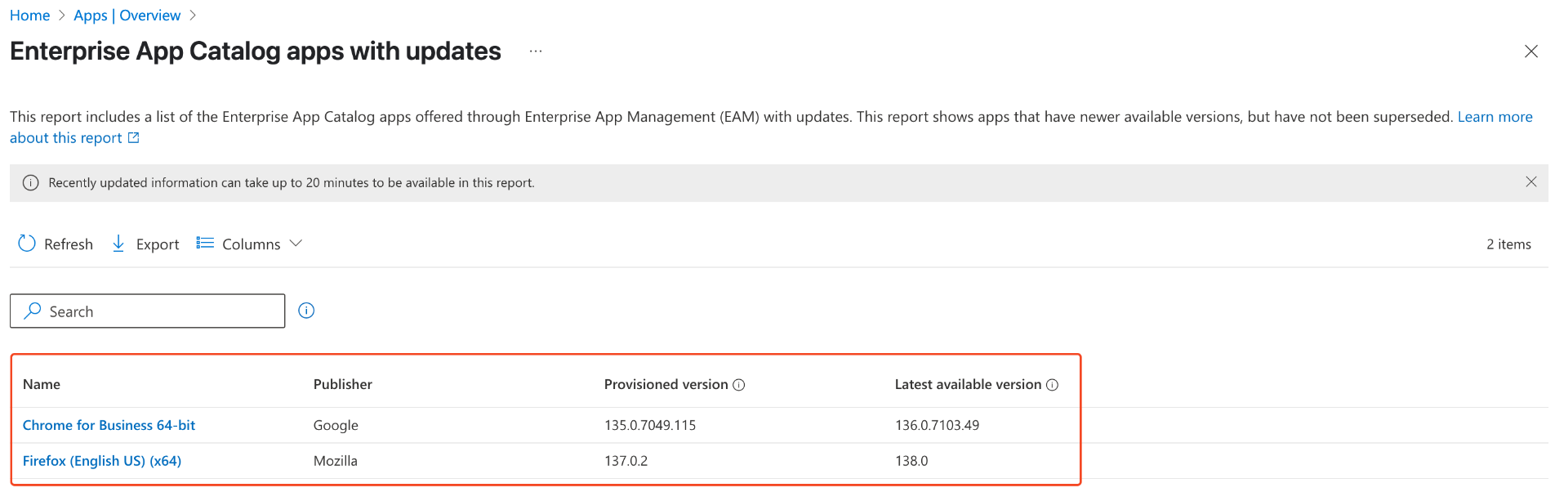 Enterprise App Catalog Apps updates