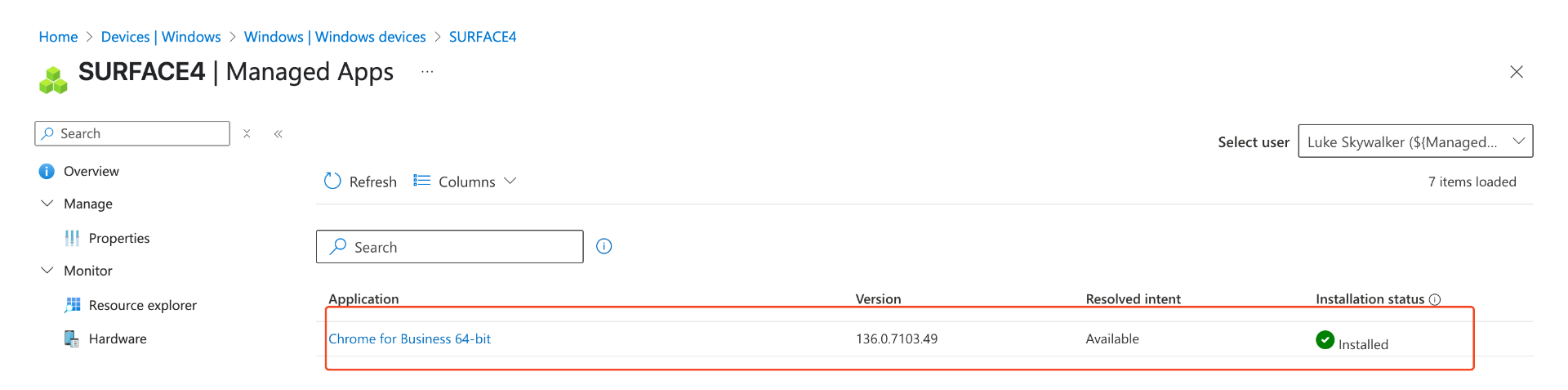 App version managed device