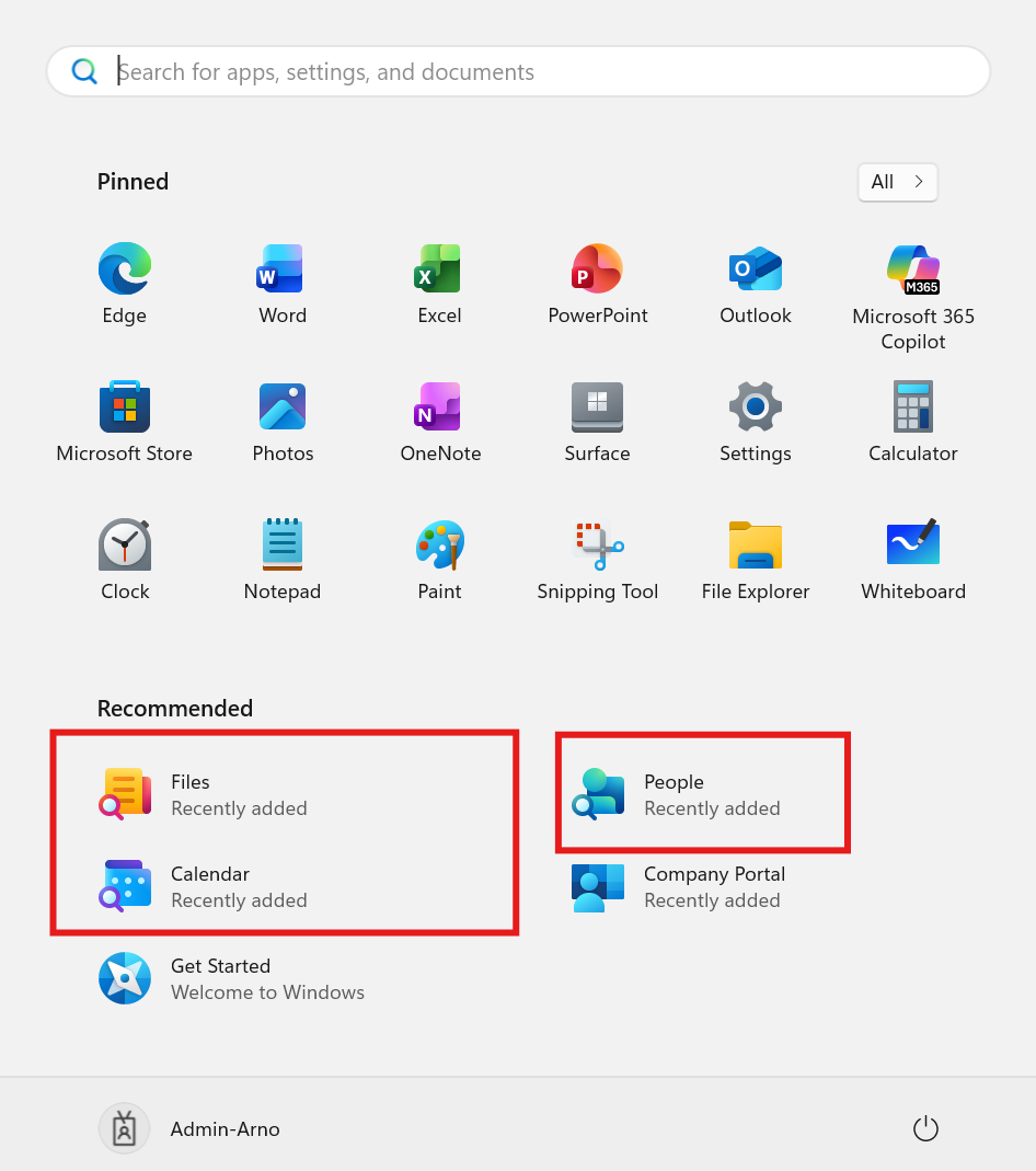 M365 Companion Apps Start Menu
