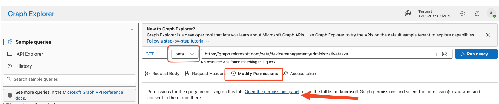 Graph Explorer Modify permissions