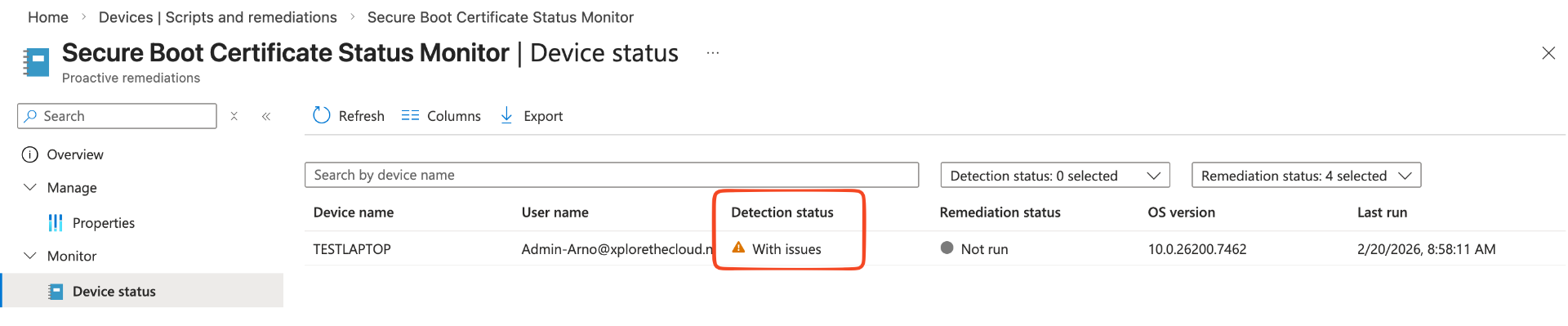 Status Proactive Remediation - Certificates not yet updated
