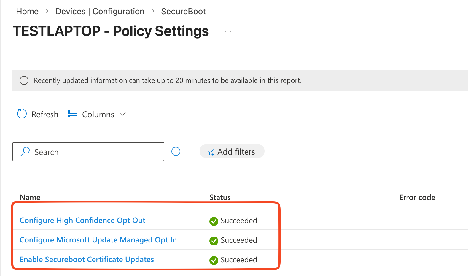 Policy Status Succeeded