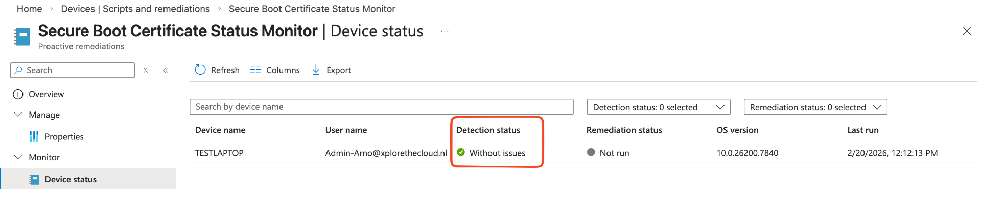 Status Proactive Remediation - Certificates updated
