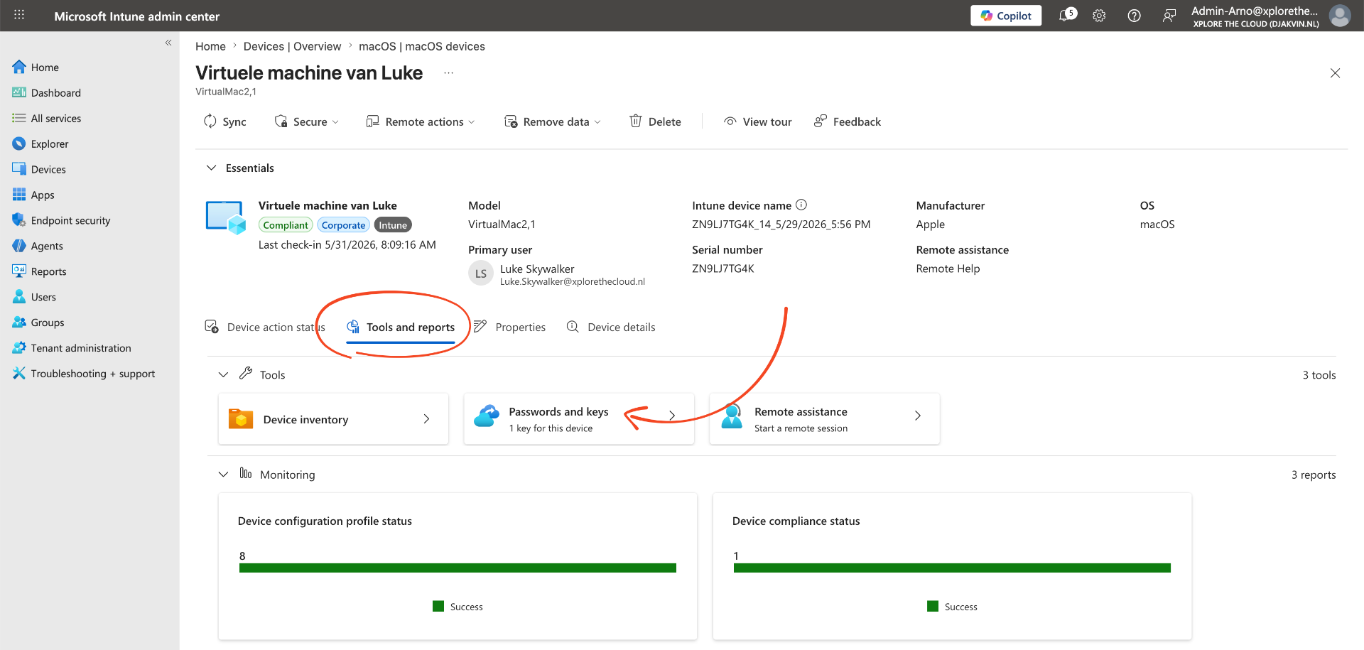 New Device view - Password and Keys