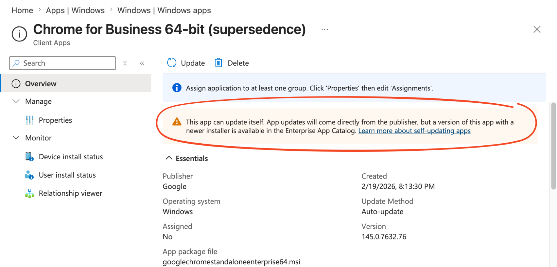 Self updating apps notication