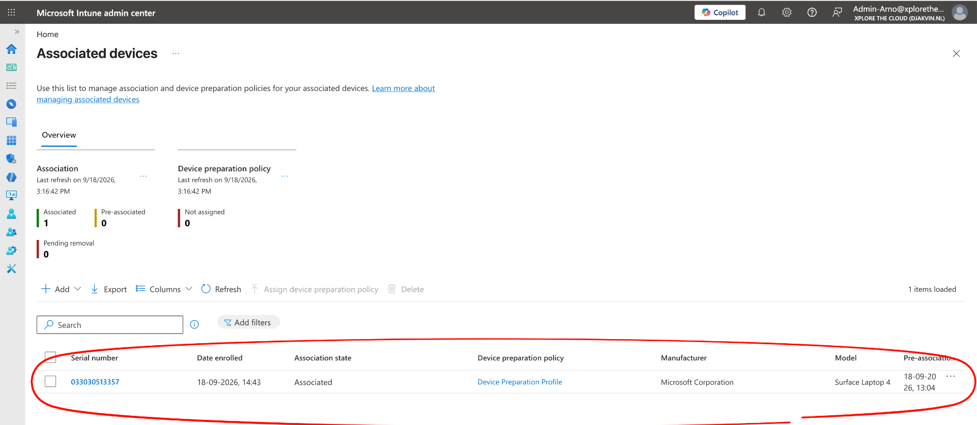 Associated Devices status page